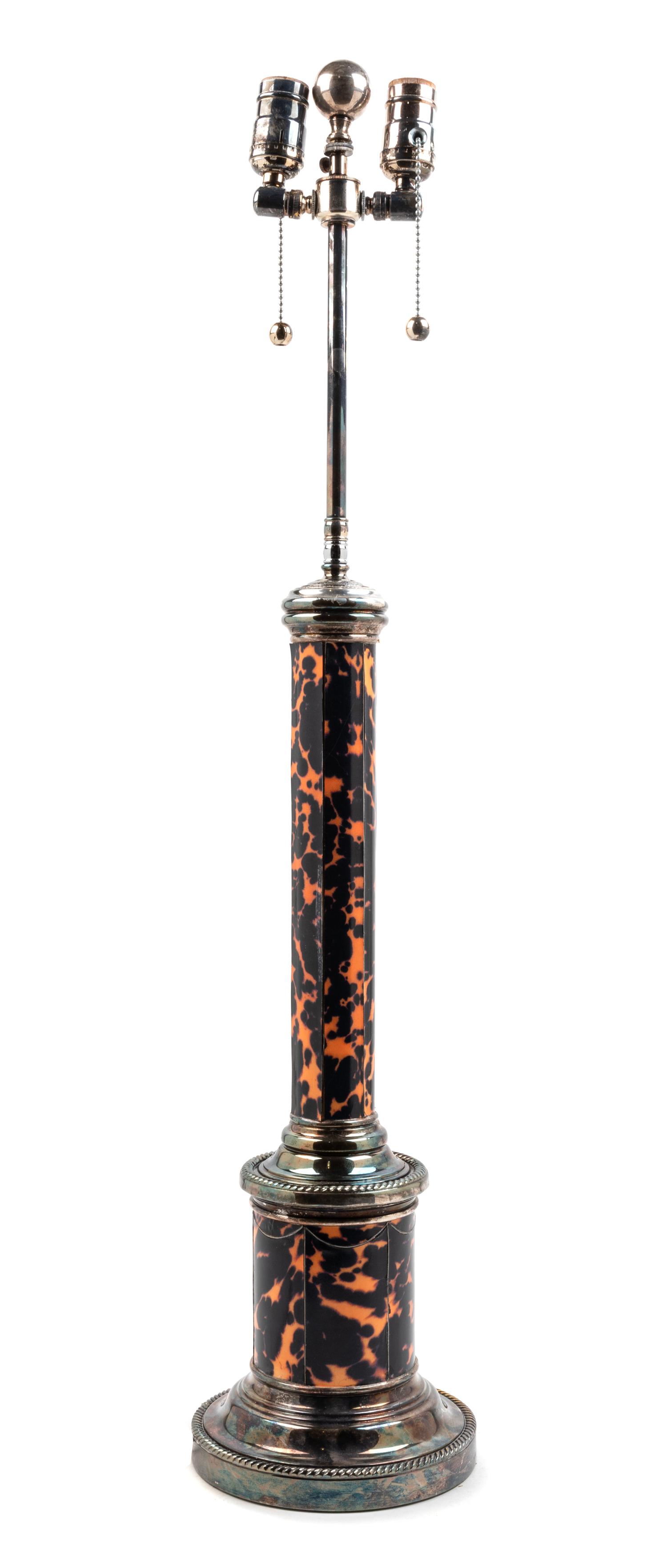 A Faux Tortoise Shell Fluid Lamp Converted to Electricity Height overall 34 1/4 inches. — LATE 19TH CENTURY