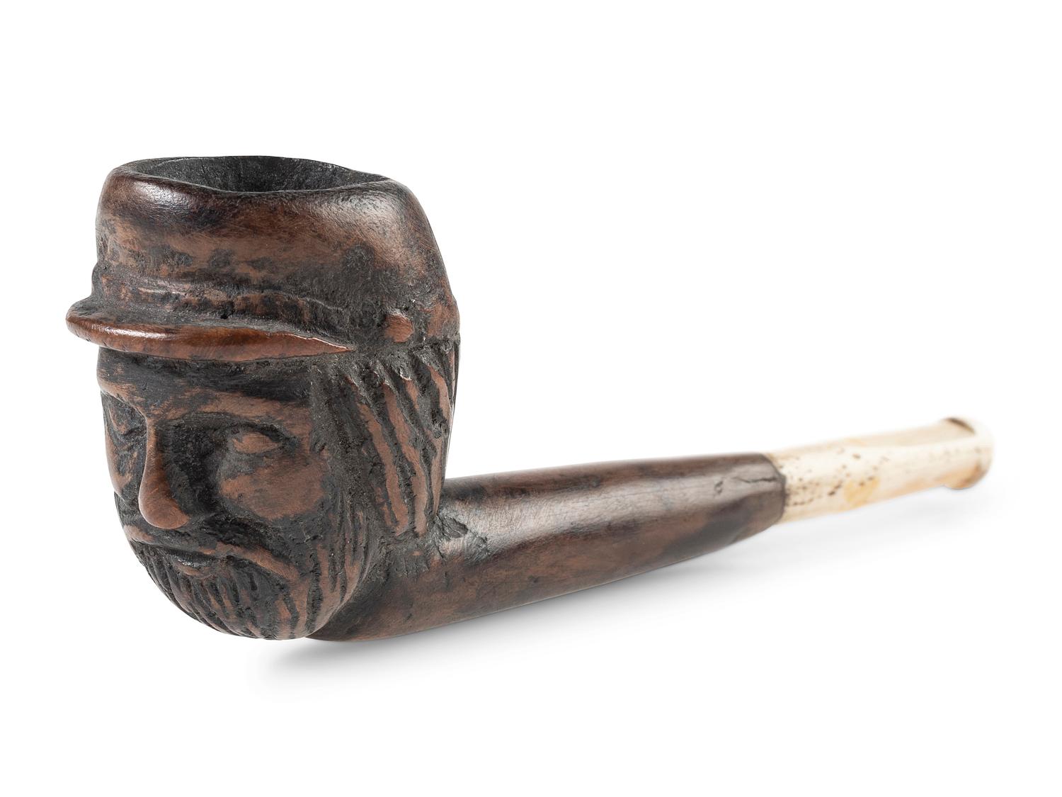 Civil War soldier folk art carved pipe identified to the 117th New York Volunteers.