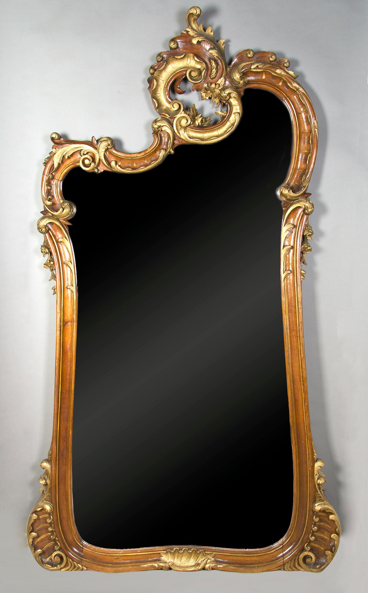 A Large Art Nouveau Style Partial Giltwood Mirror, Height 84 x width 49 inches.