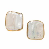Cultured Biwa Pearl and Yellow Gold Earrings