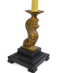 A Pair of Brass Lion-Form Candlestick Lamps