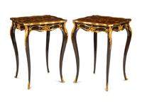 A Pair of Louis XV Style Gilt Bronze Mounted Marquetry Side Tables