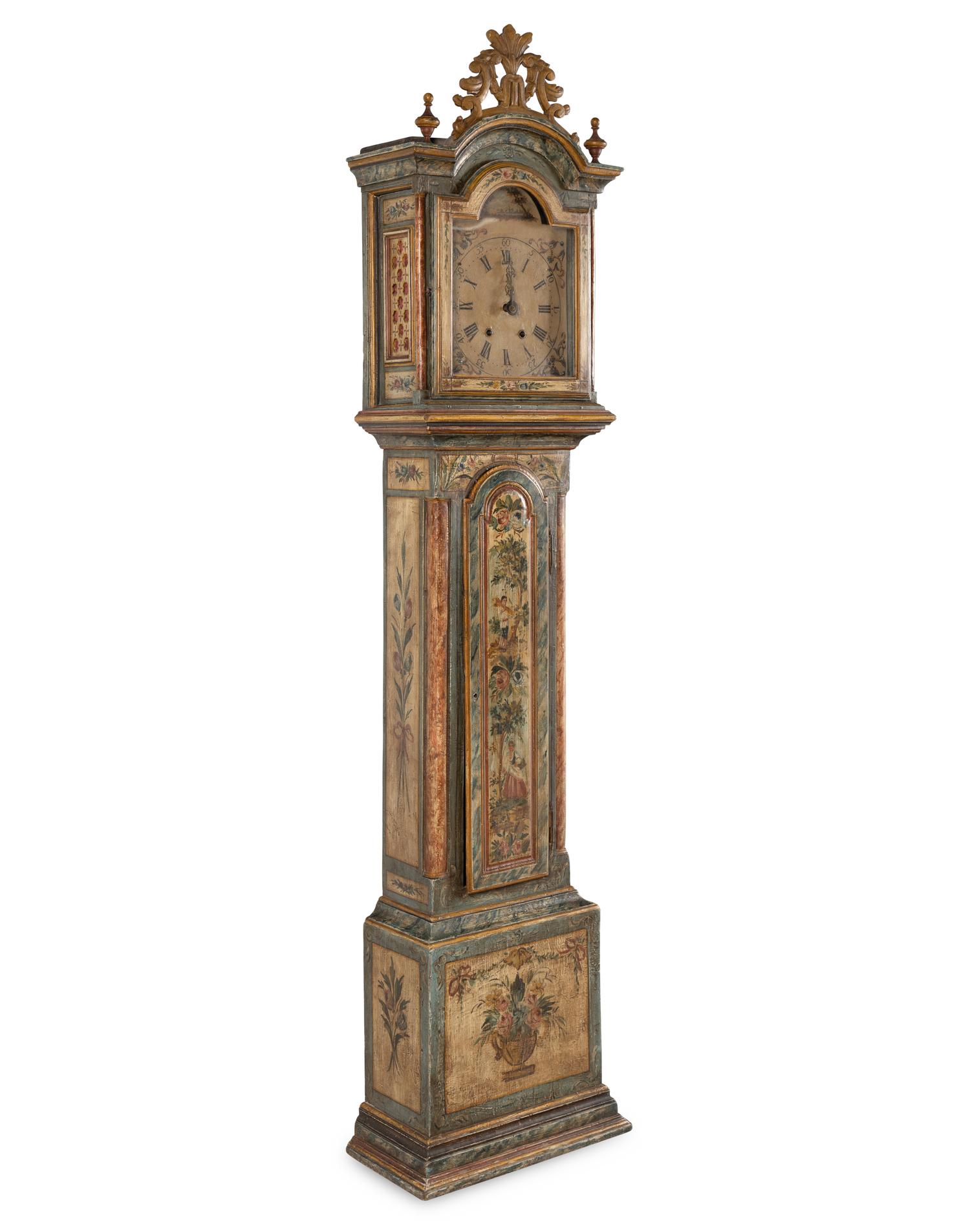 An Italian Painted Tall Case Clock