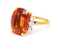An 18 Karat Yellow Gold, Platinum, Quartz and Diamond Ring,