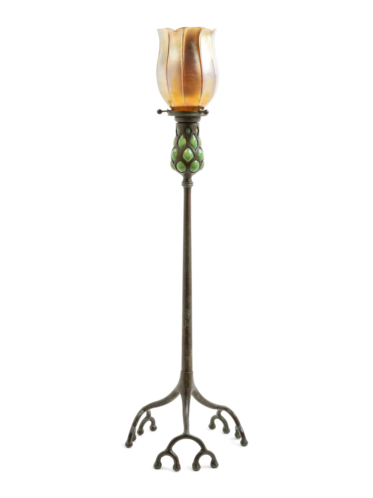 Blown-Out Candlestick, together with a gold blown glass shade