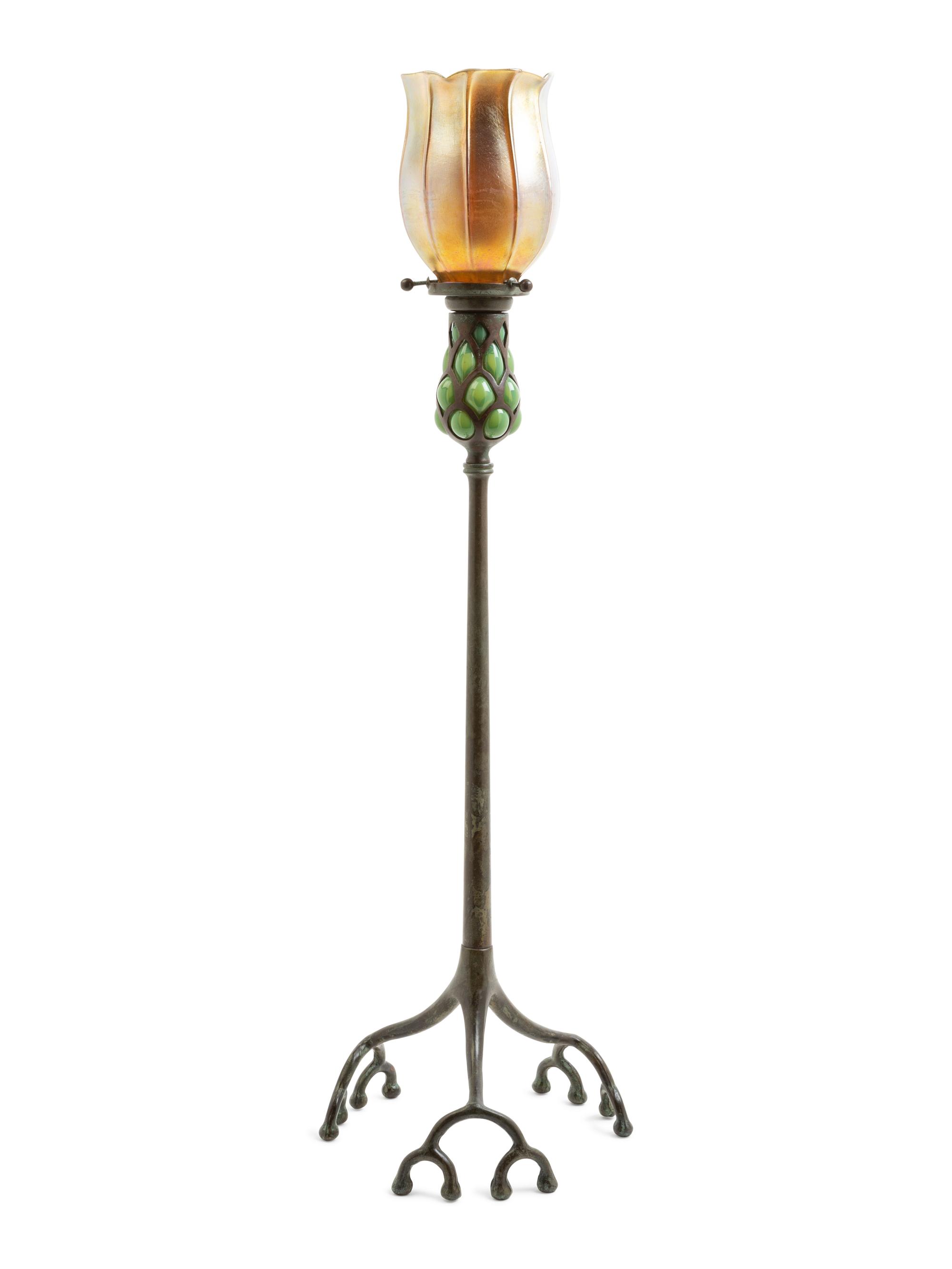 Blown-Out Candlestick, together with a gold blown glass shade