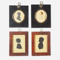 A group of three silhouettes and one portrait miniature of children 19th century