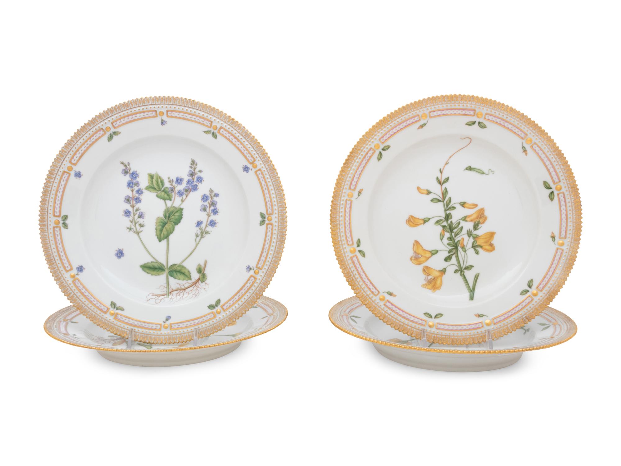 A Set of Twelve Royal Copenhagen Flora Danica Porcelain Dinner Plates