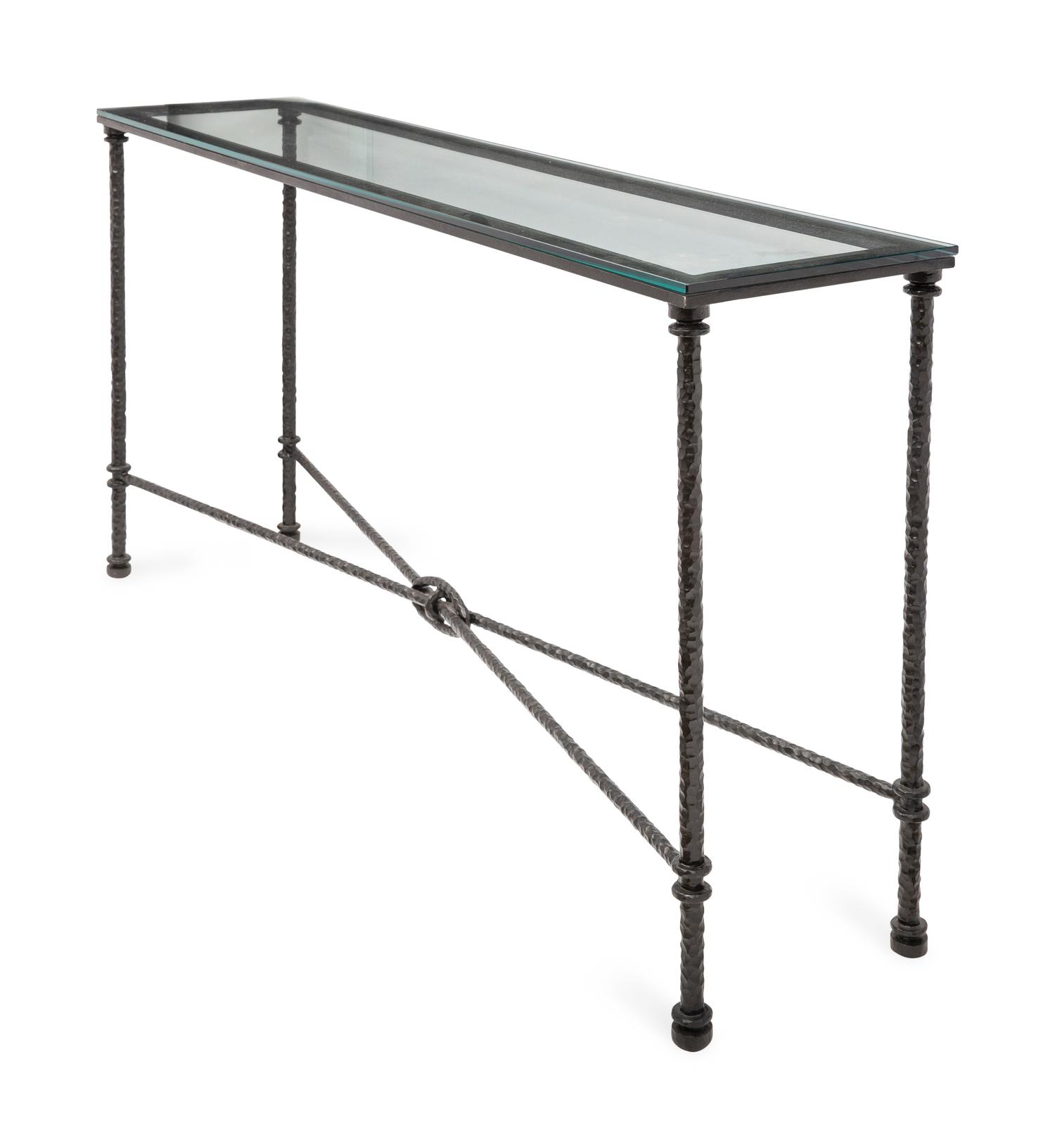 A Wrought Iron Glass-Top Console Table