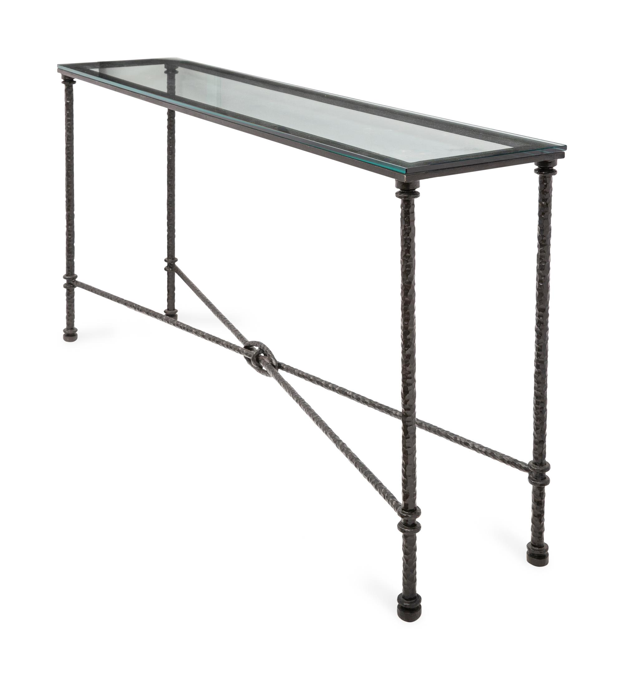 A Wrought Iron Glass-Top Console Table