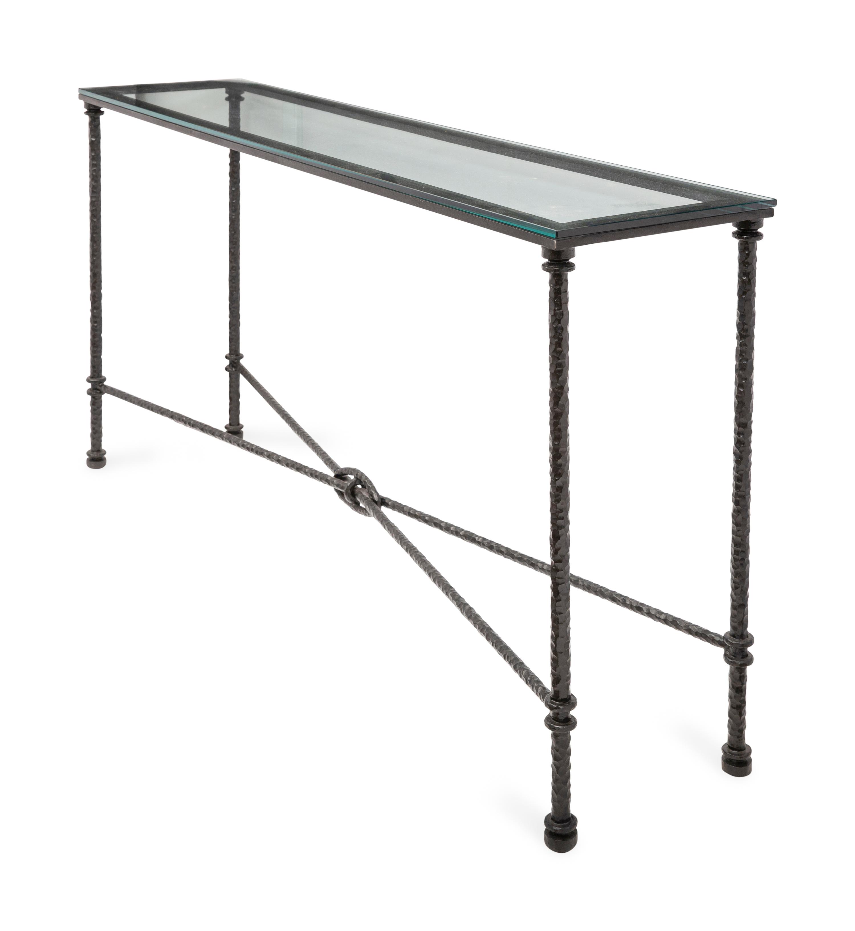 A Wrought Iron Glass-Top Console Table
