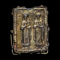 A Byzantine Gilt-Silver Enkolpion with Saints Demetrios and George