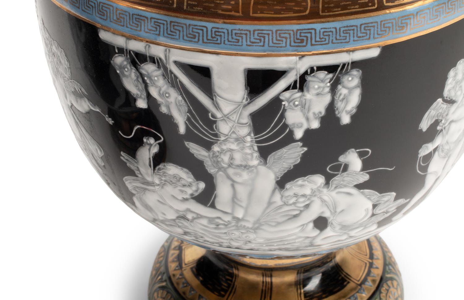 A Pair of Minton Style Porcelain Covered Vases