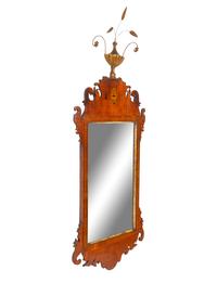 A Federal Parcel-Gilt Mahogany and Marquetry Looking Glass