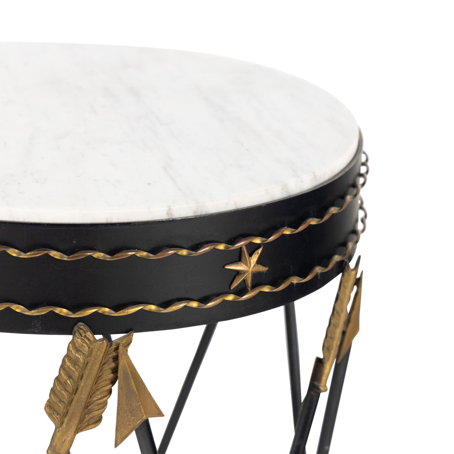 A Empire Style Black Painted, Parcel-Gilt, and Marble-Top Occasional Table