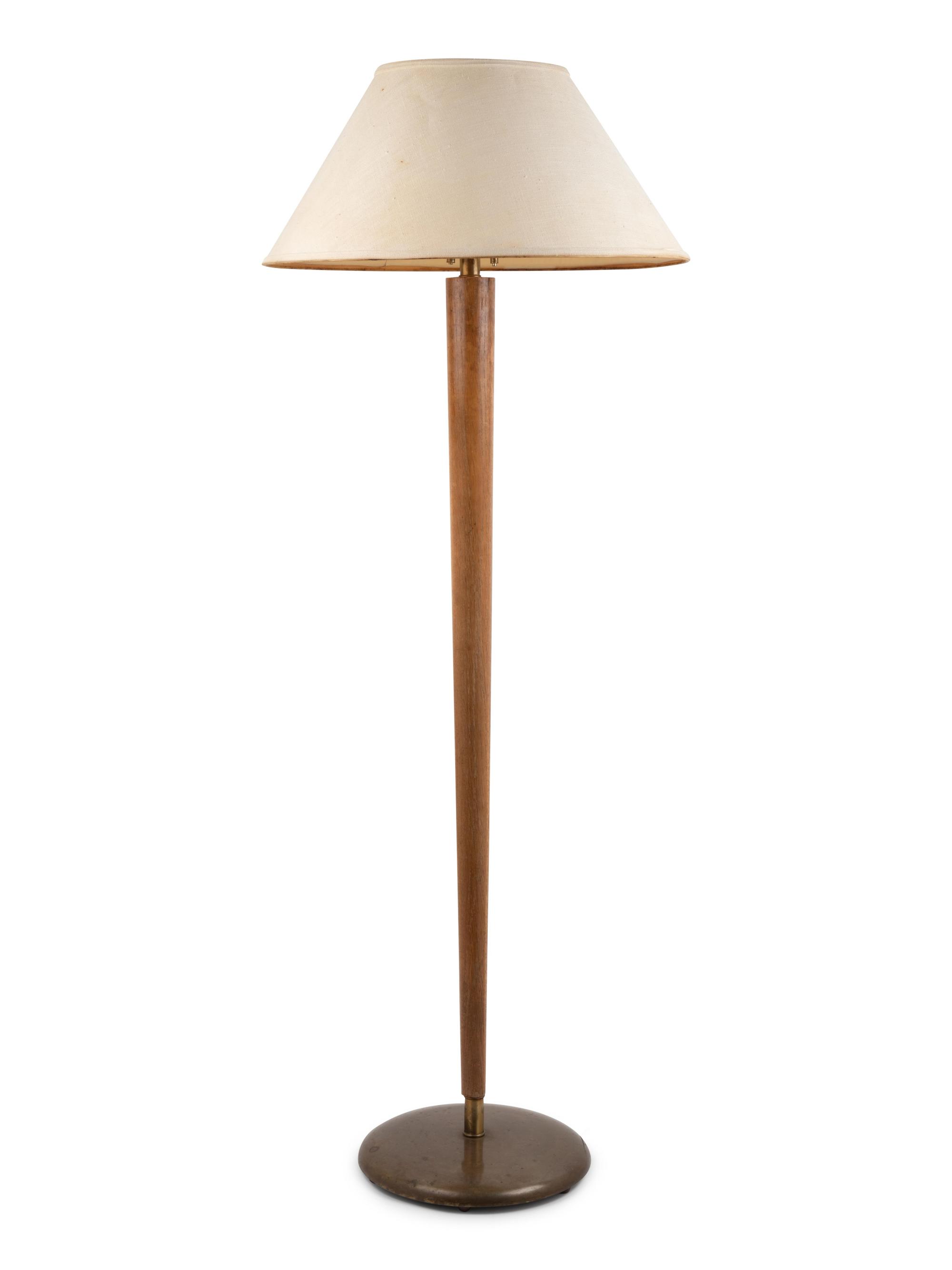 A Brass and Walnut Floor Lamp
