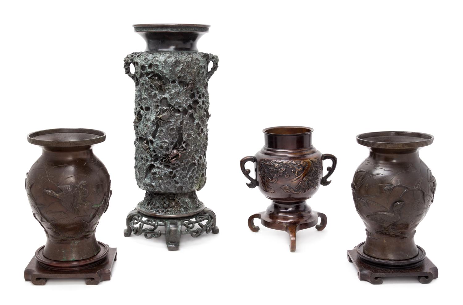 Four Bronze Vases Height of largest 18 inches. — 19TH CENTURY