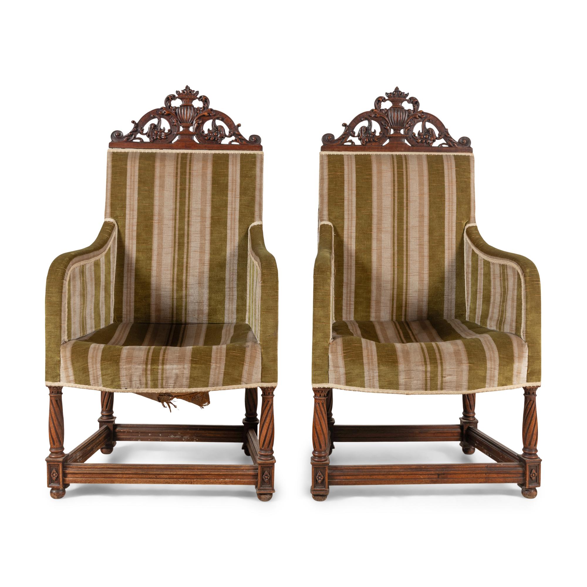 A Pair of Continental Walnut Library Bergères