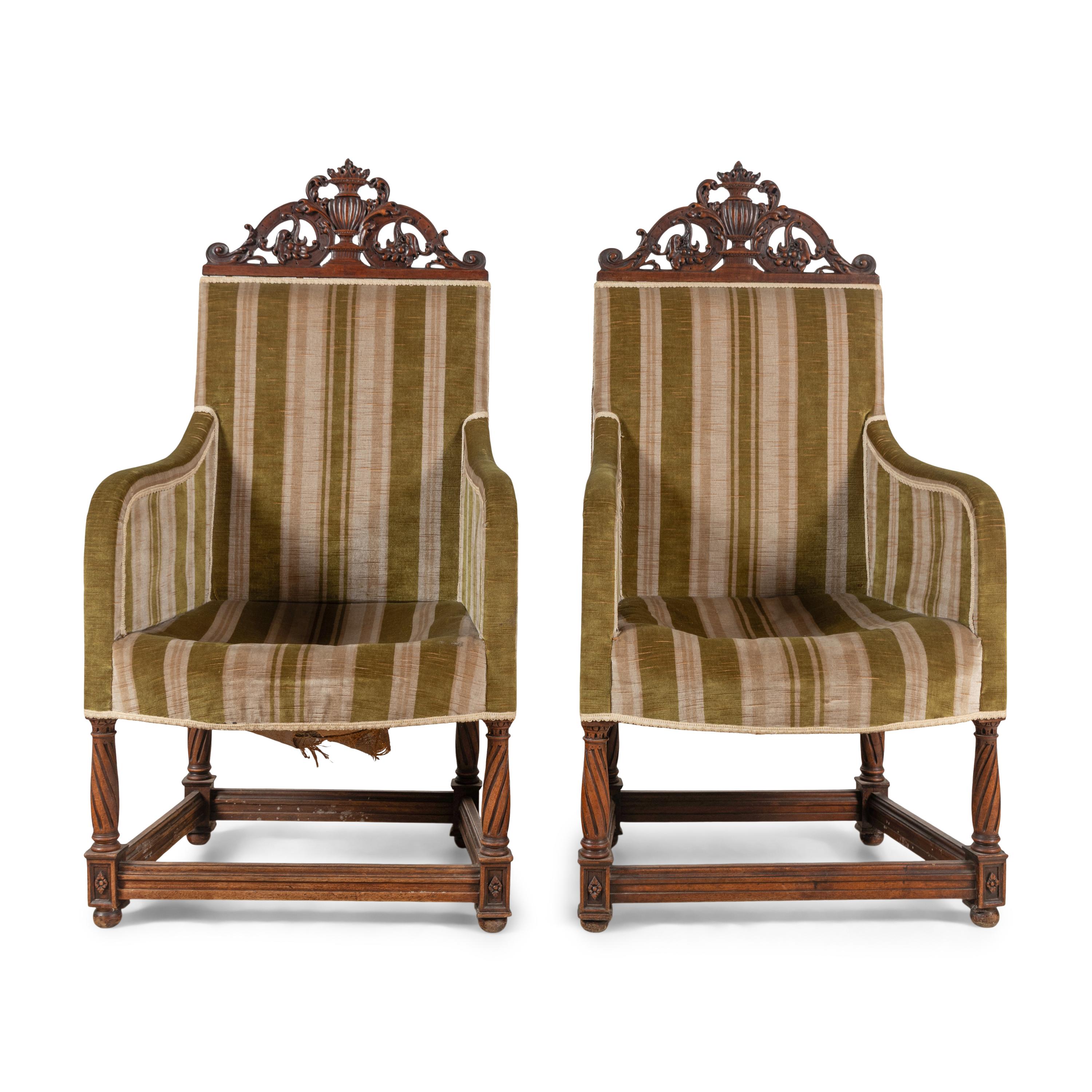 A Pair of Continental Walnut Library Bergères