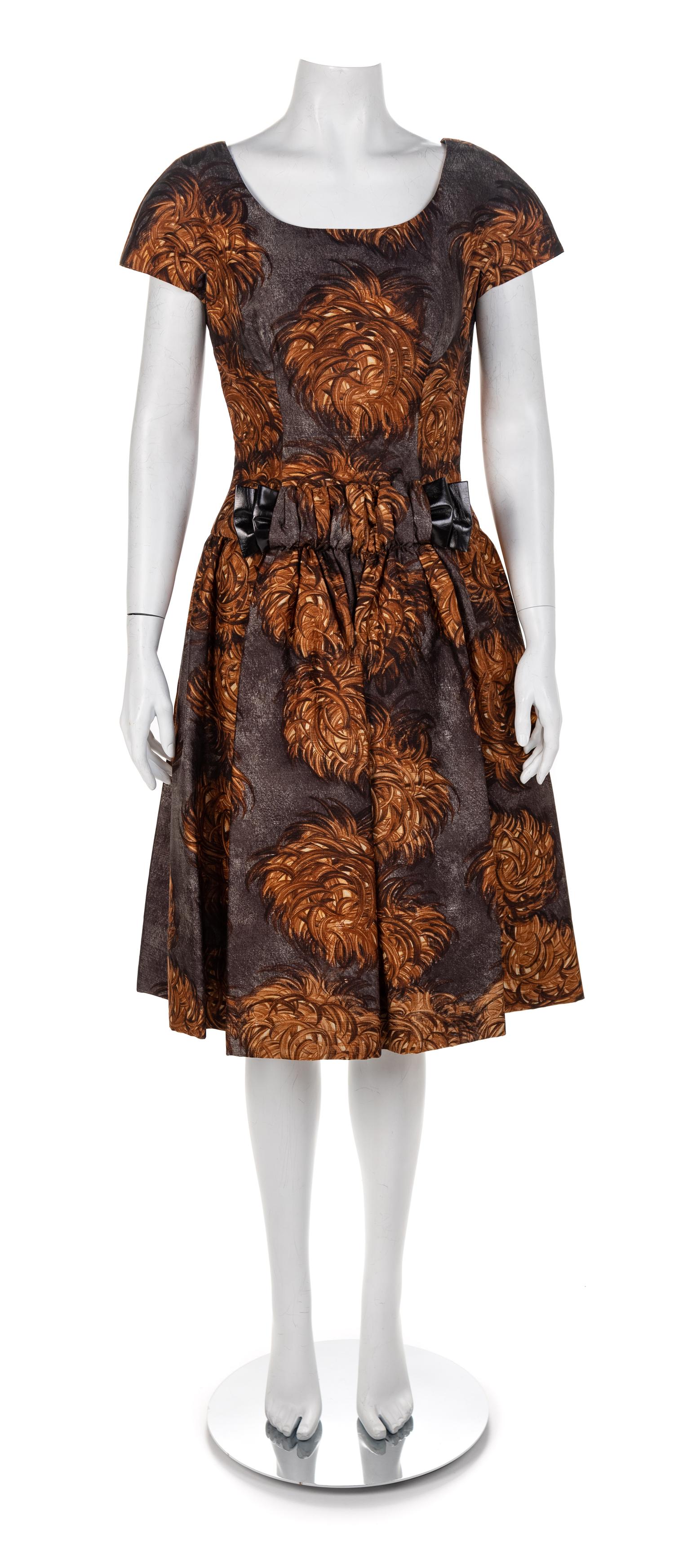Scaasi Brown Silk Dress wih Matching Jacket, 1960s Size label: 10