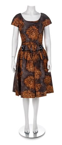 Scaasi Brown Silk Dress wih Matching Jacket, 1960s Size label: 10