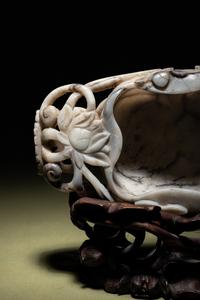 A Grey and White Jade 'Lotus' Brush Washer, Xi
