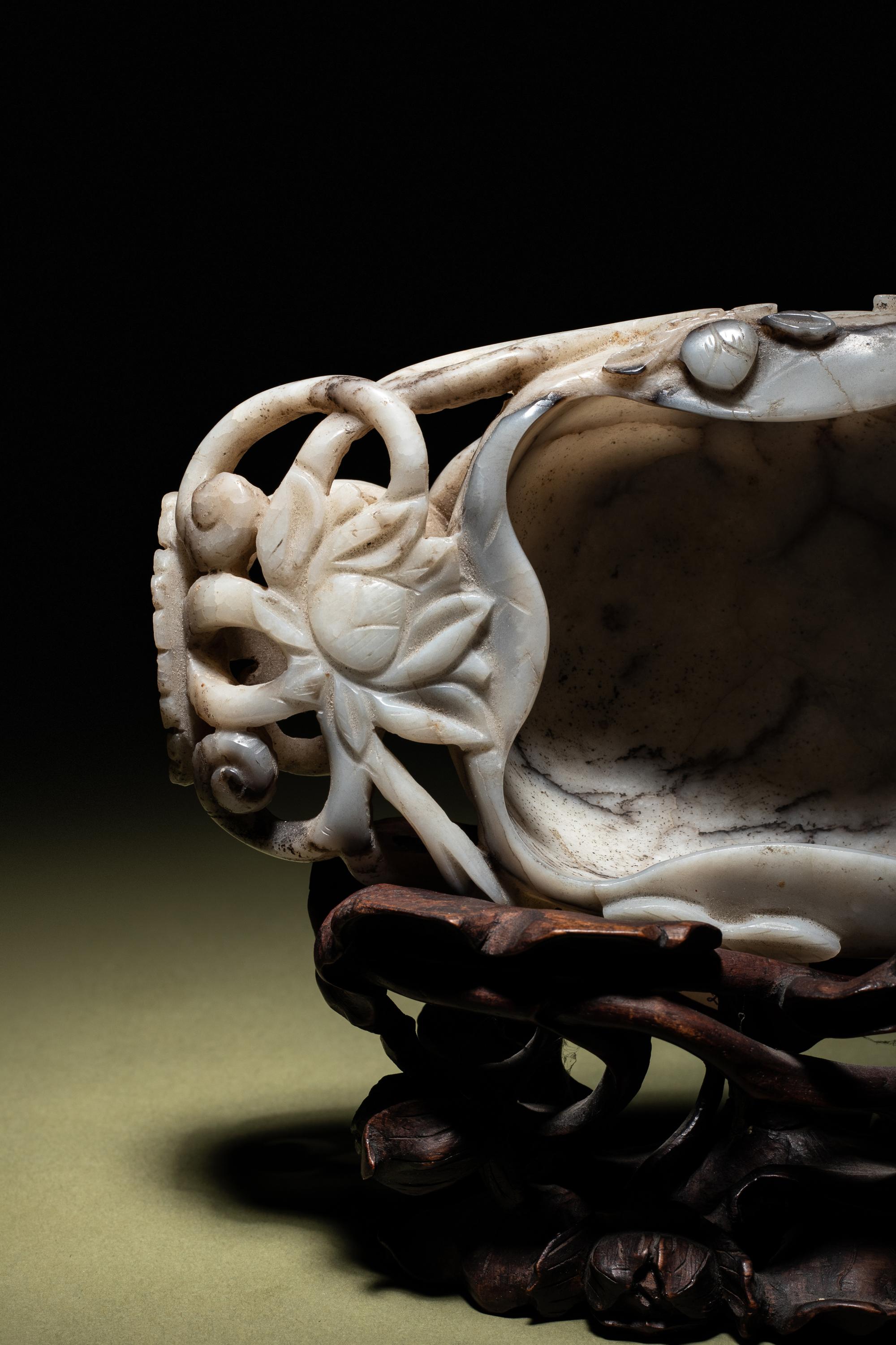 A Grey and White Jade 'Lotus' Brush Washer, Xi