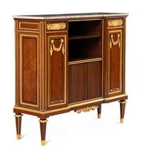 A Louis XVI Style Gilt Bronze Mounted Mahogany Marble-Top Cabinet