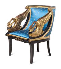Two Empire Style Parcel Gilt Ebonized Armchairs