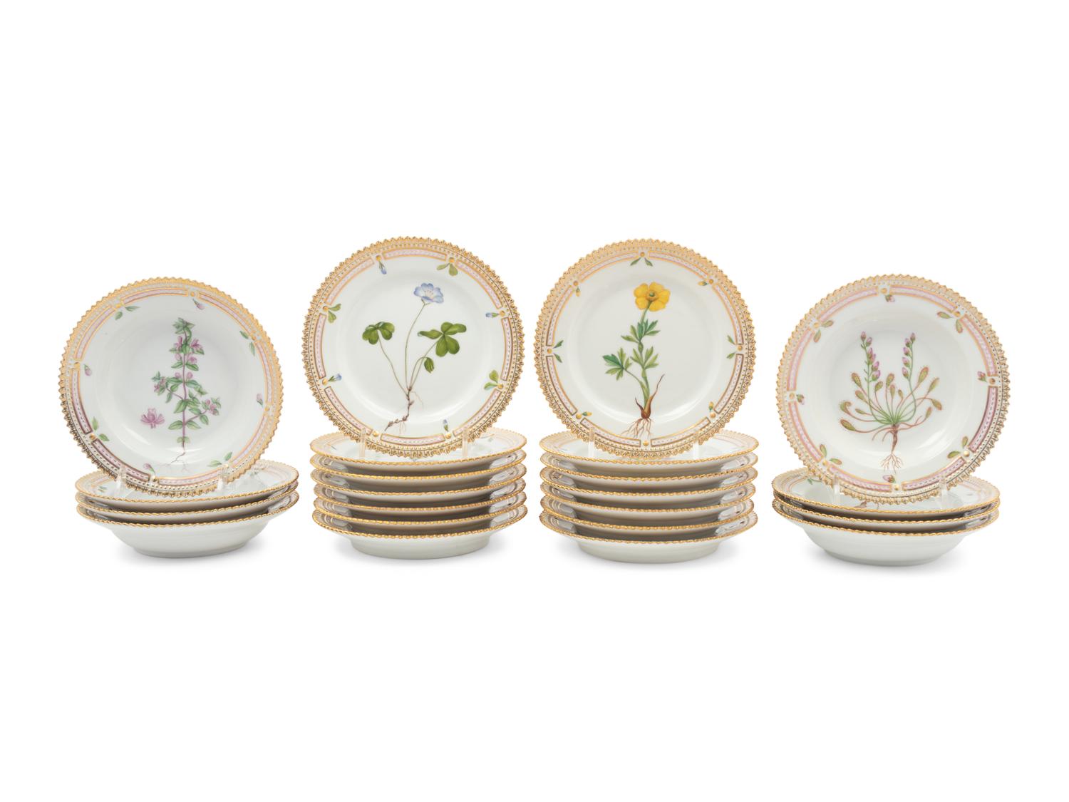 A Group of Royal Copenhagen Flora Danica Porcelain Fruit Bowls and Bread Plates