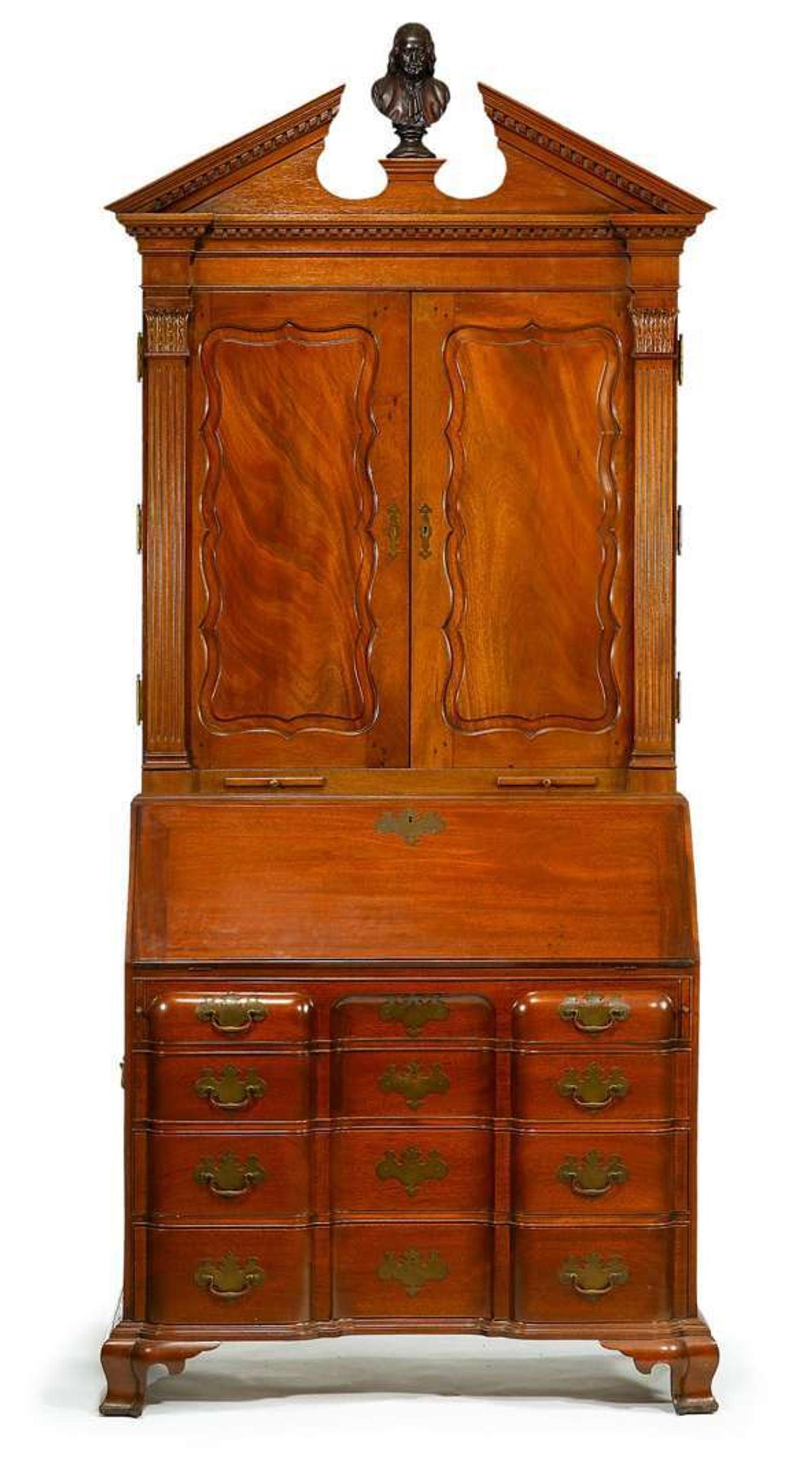 Chippendale-style mahogany secretary bookcase alexander maranca (1891-1978), philadelphia, pa