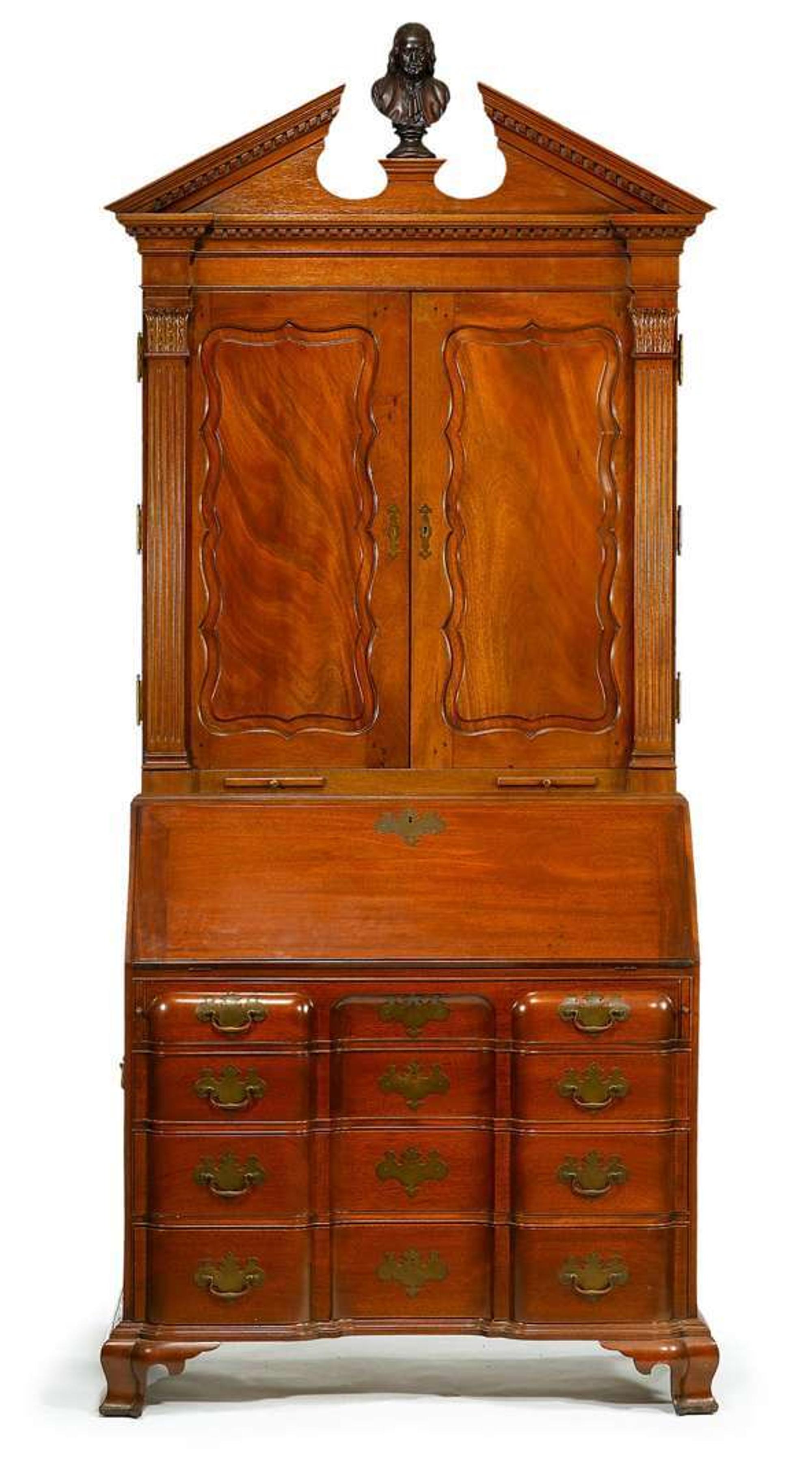 Chippendale-style mahogany secretary bookcase alexander maranca (1891-1978), philadelphia, pa