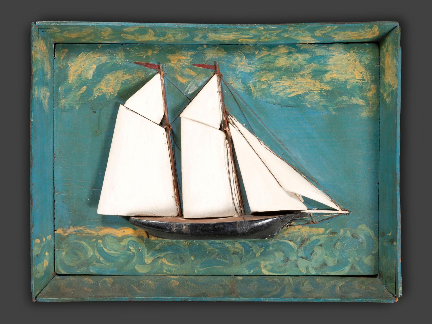 A Carved and Painted Wood Clipper Ship Diorama