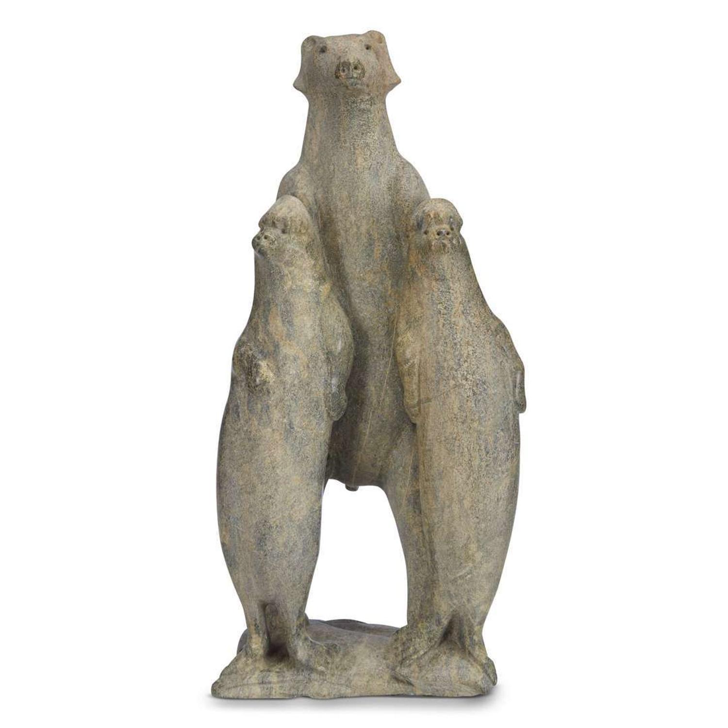 Iyola Kinswatsiak (Canadian, 1933-2000) Stone carving: standing polar bear with two seals