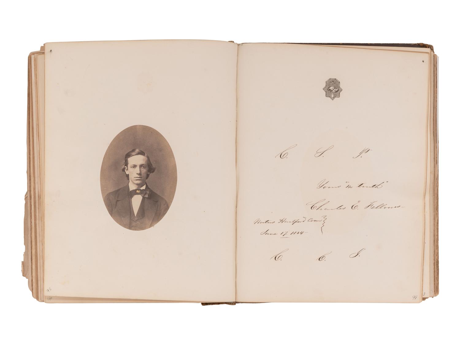 [EARLY PHOTOGRAPHY]. Trio of Yale albums, dated 1856, 1860, & 1868, ft. individual and group portraits, scenes around campus, and inscriptions from classmates incl. many soldiers.