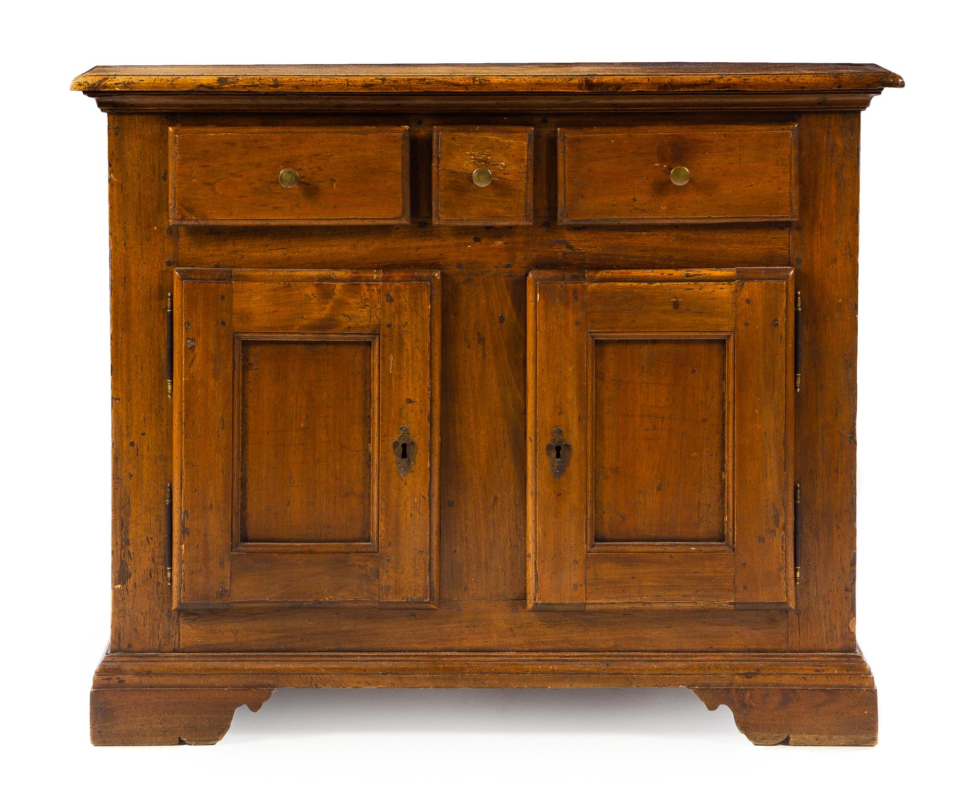 A French Provincial Walnut Cabinet Height 39 1/2 x width 45 x depth 20 7/8 inches. — 19TH CENTURY, POSSIBLY WITH EARLIER ELEMENTS