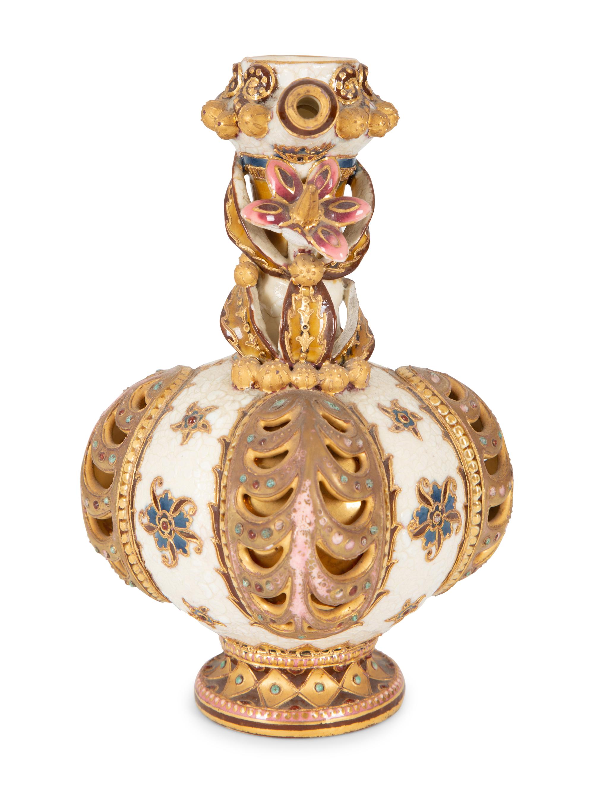 A Continental Polychrome and Gilt-Encrusted Porcelain Ewer — 19TH CENTURY