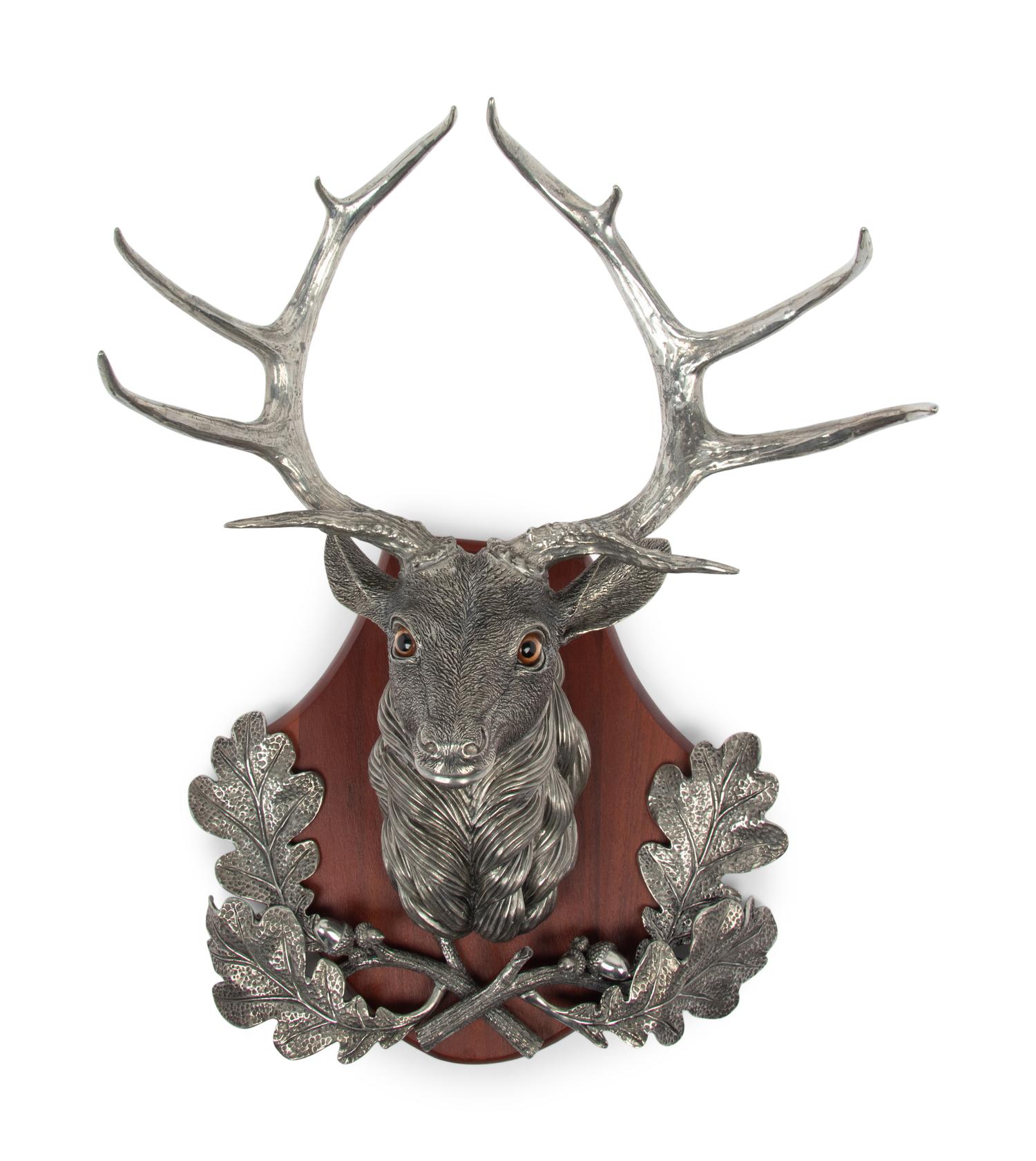 A Pair of Silvered Metal Hunting Trophies