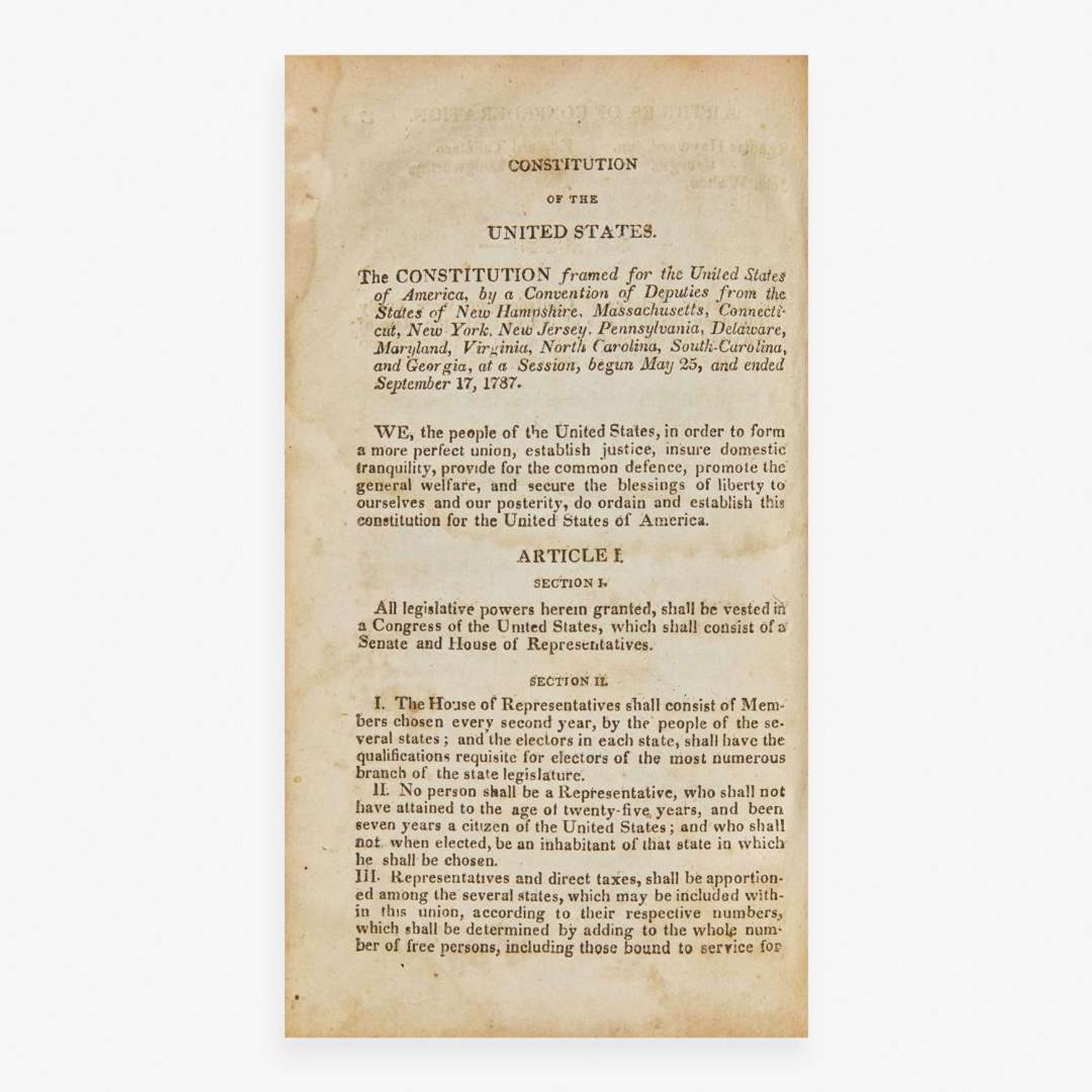 [Americana] The Constitutions of the United States; According to the Latest Amendments. To Which Are Prefixed The Declaration of Independence, The Federal Constitution and The Bill of Rights of the State of Virginia