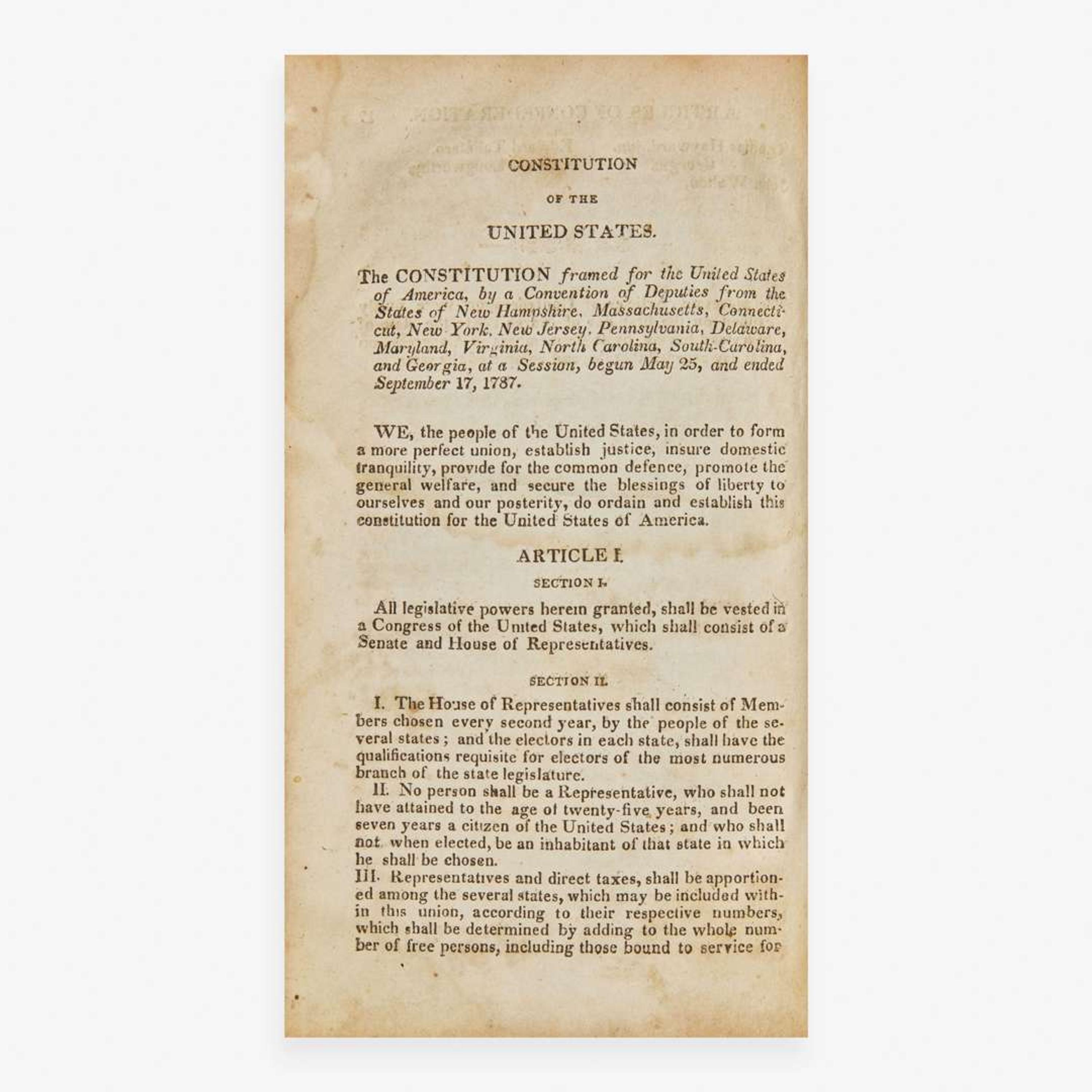 [Americana] The Constitutions of the United States; According to the Latest Amendments. To Which Are Prefixed The Declaration of Independence, The Federal Constitution and The Bill of Rights of the State of Virginia
