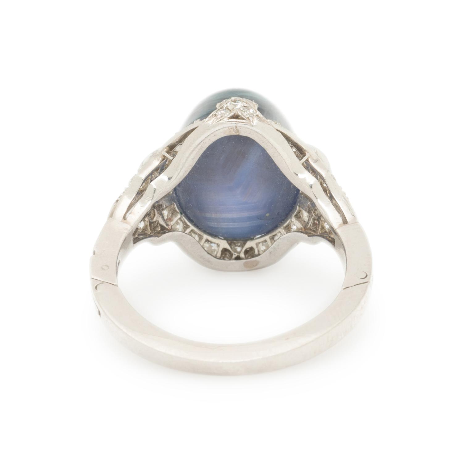 ART DECO, STAR SAPPHIRE AND DIAMOND RING