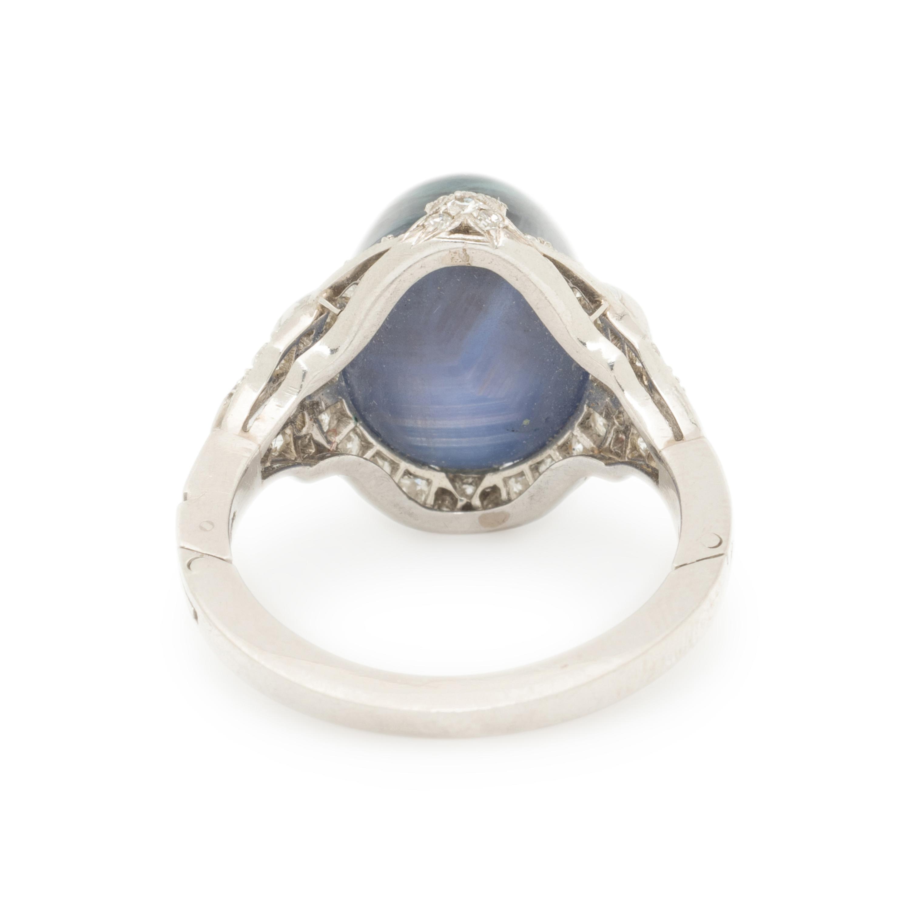 ART DECO, STAR SAPPHIRE AND DIAMOND RING