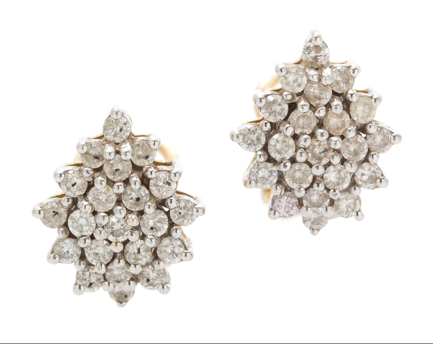 A Pair of 14 Karat Yellow Gold and Diamond Cluster Earrings, 4.10 dwts.