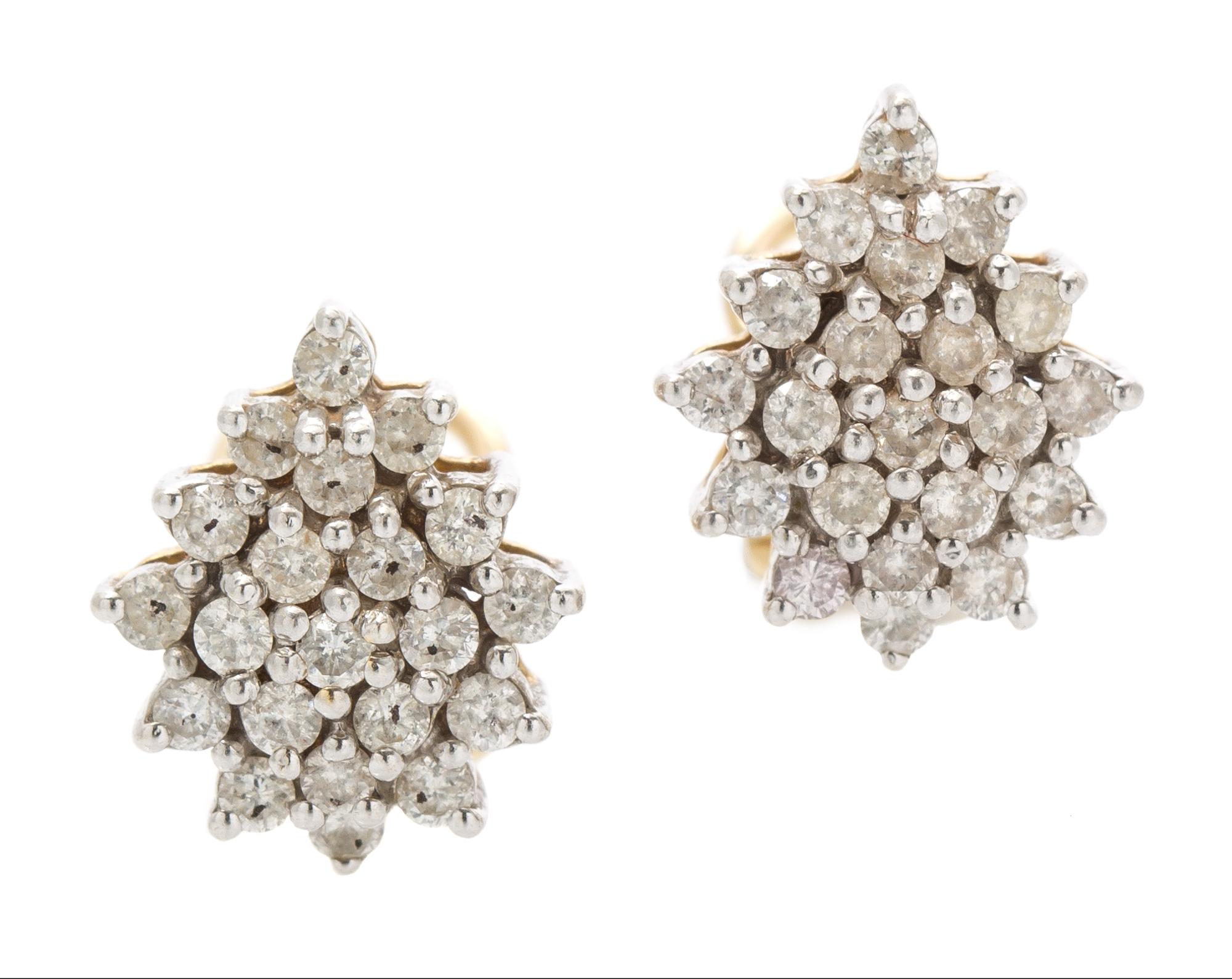 A Pair of 14 Karat Yellow Gold and Diamond Cluster Earrings, 4.10 dwts.