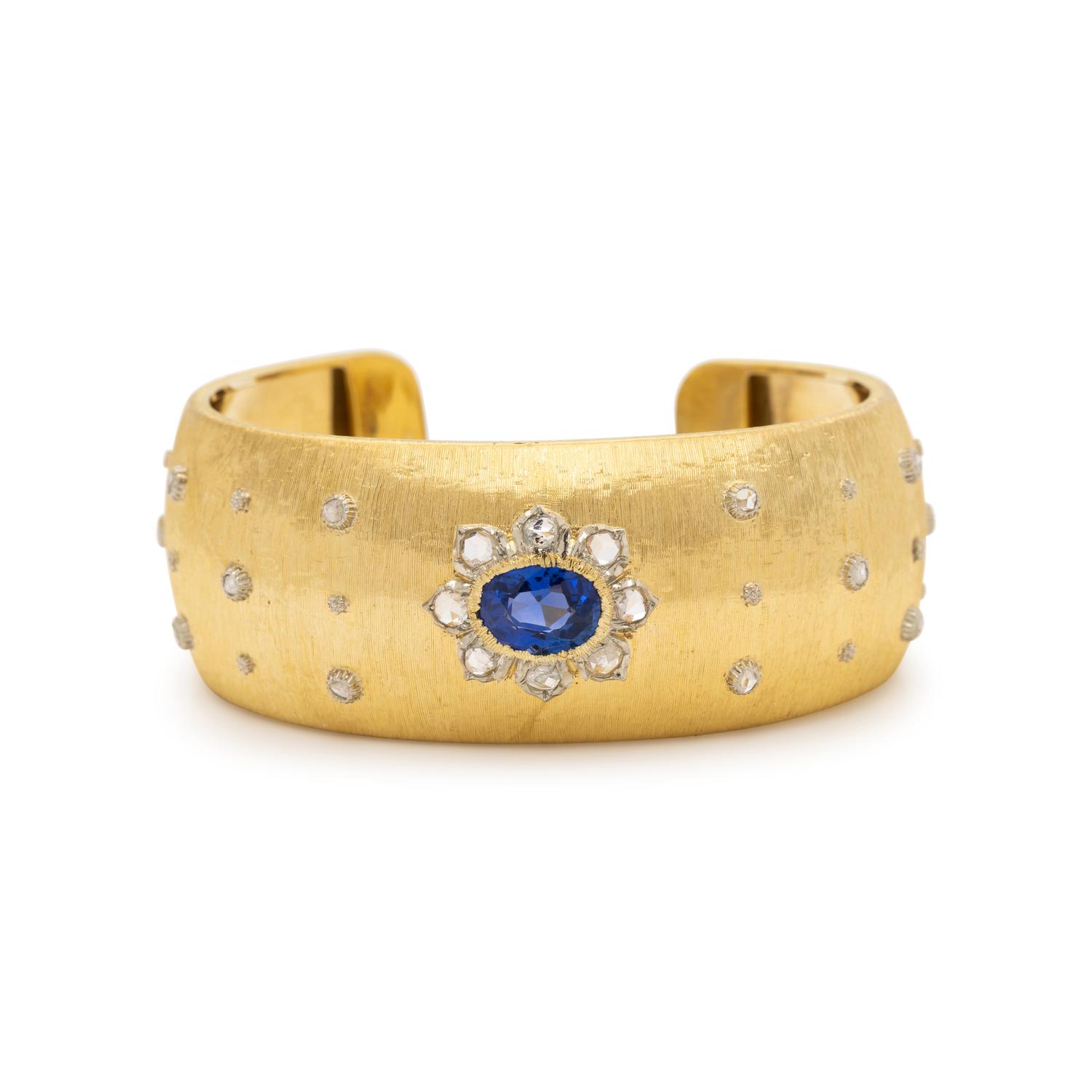 BUCCELLATI, GOLD, SAPPHIRE AND DIAMOND CUFF BRACELET
