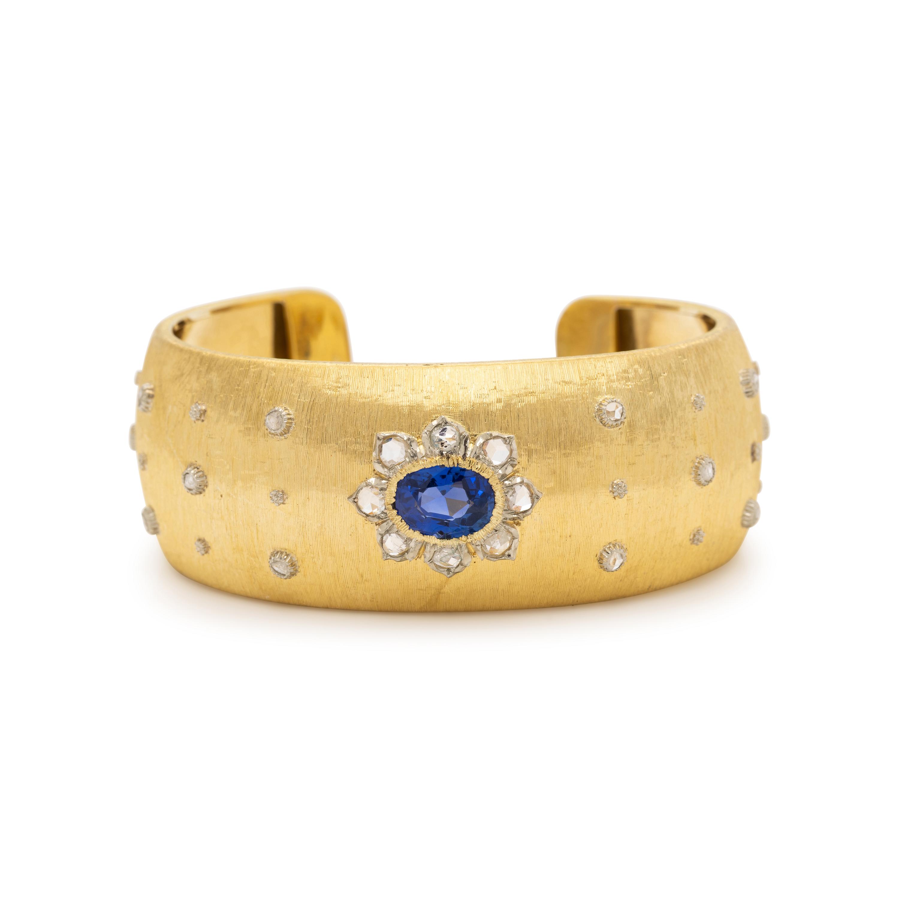 BUCCELLATI, GOLD, SAPPHIRE AND DIAMOND CUFF BRACELET