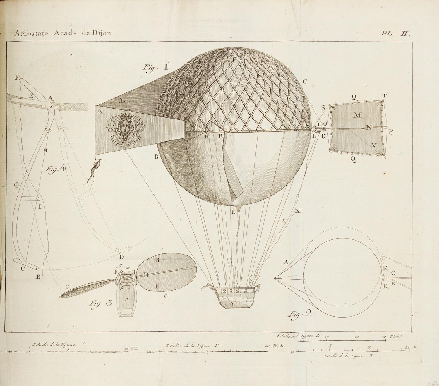 GUYTON DE MOREAU, Louis Bernard, Baron (1737-1816). Description de l'Aérostate l'Académie de Dijon. Dijon & Paris, 1784. FIRST EDITION.
