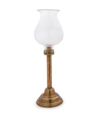 An English Brass and Glass Hurricane Shade Candlestick