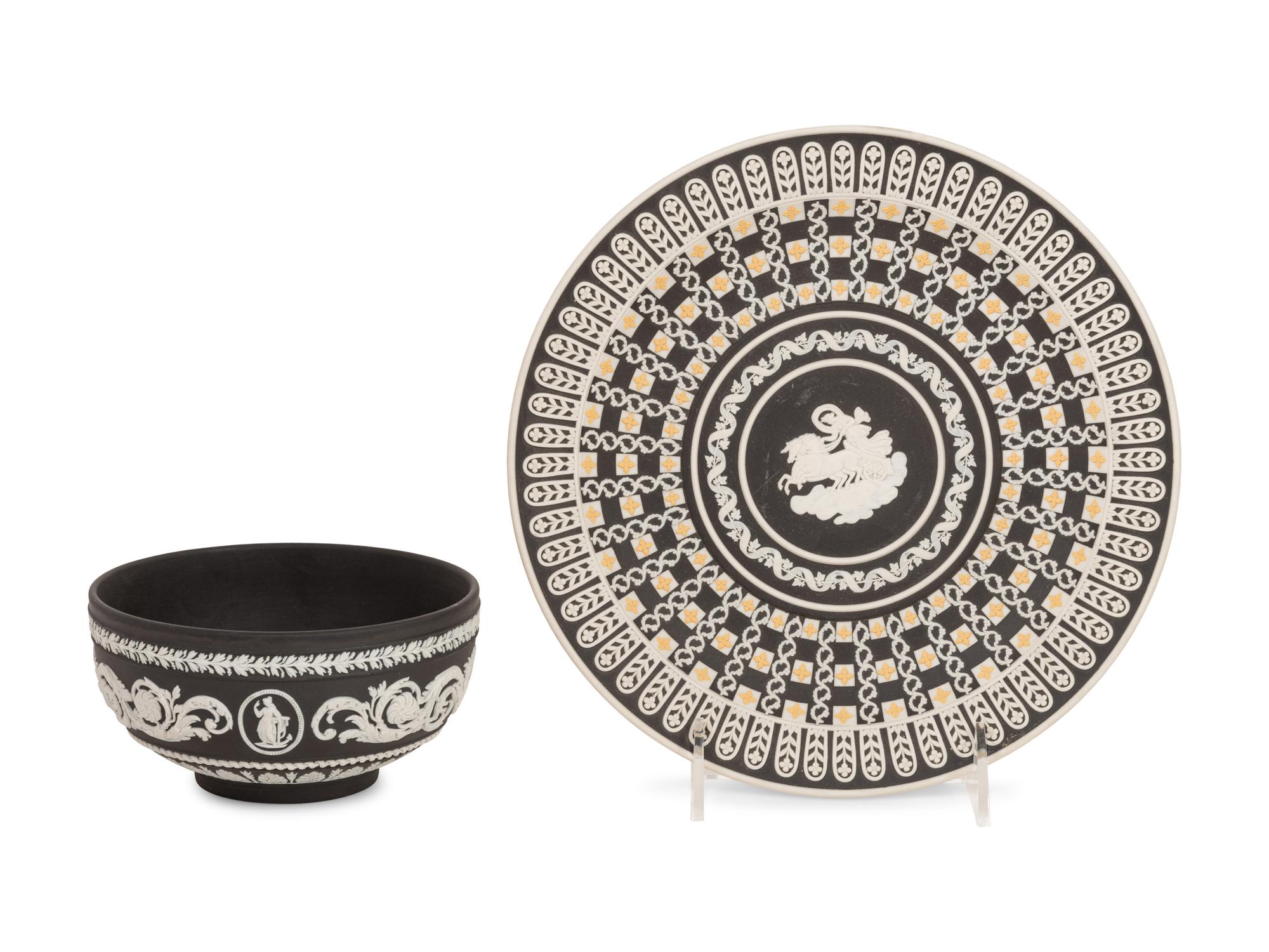 A Wedgwood Jasperware Bowl and a Wedgwood Jasperware Plate After William Hackwood
