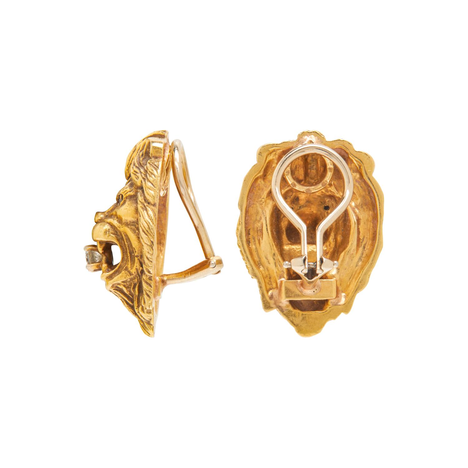 YELLOW GOLD AND DIAMOND LION CLIP EARRINGS